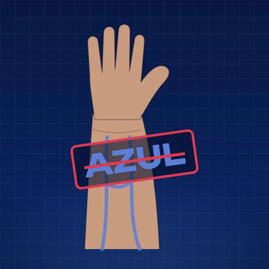 Una mano con las venas de la muñeca dibujadas en azul y la palabra AZUL tachada encima.