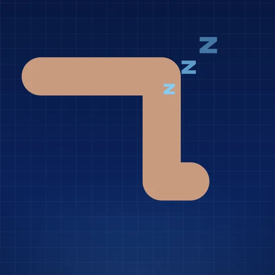 Dibujo de una pierna doblada con letras Z encima, como si estuviera dormida.